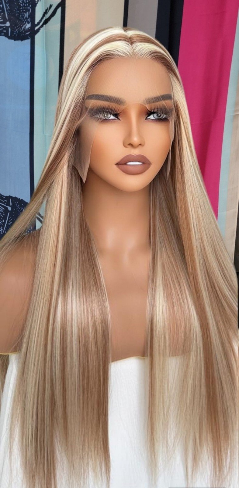 Brown peanut butter hd blonde highlighted balayage wig