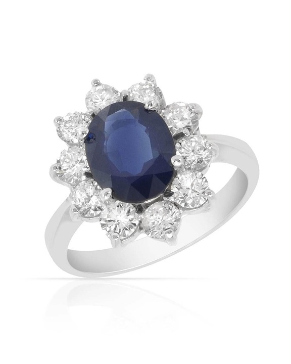 5.05Ct Natural Oval Blue Sapphire & Diamond Halo Solitaire Ring 14k White Gold