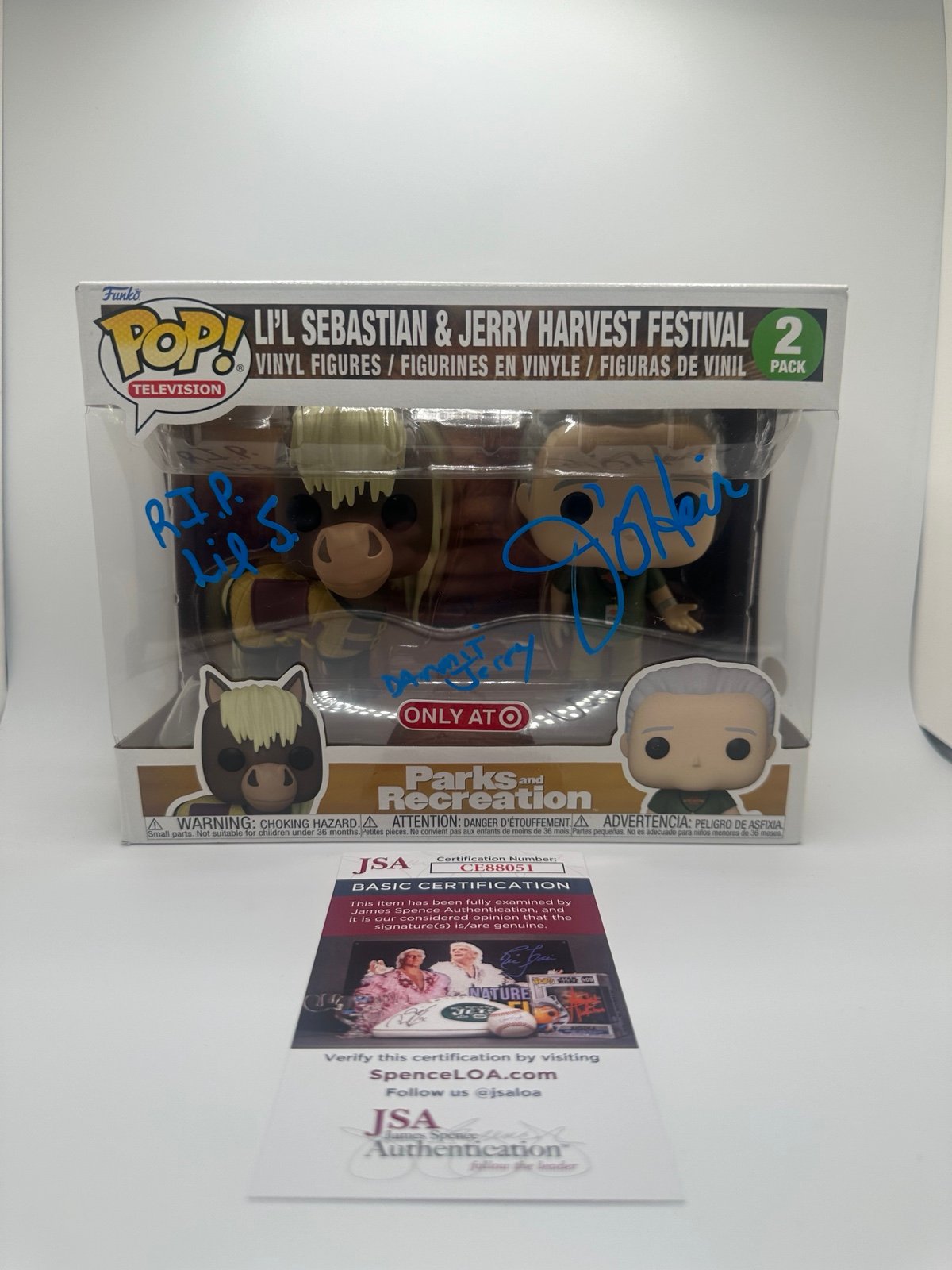 JIM O’ HEIR SIGNED JERRY & LI’L SEBASRIAN FUNKO POP PARKS AND RECREATION JSA COA