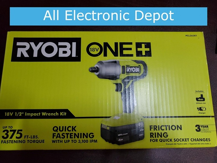 RYOBI 18V One+ 1/2 in Impact Wrench Kit w/ 4Ah Battery Charger