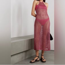 Cult Gaia Pink Coverup - Aili open-back open-knit halterneck coverup