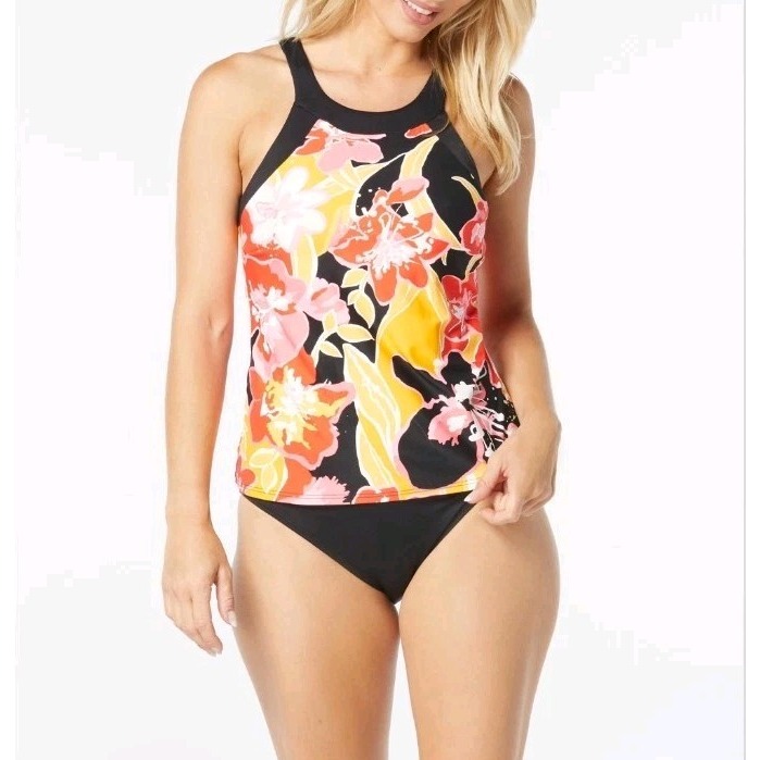 Carmen Marc Valvo Women's High Neck Tankini Top In Tropical Splash XL NWT