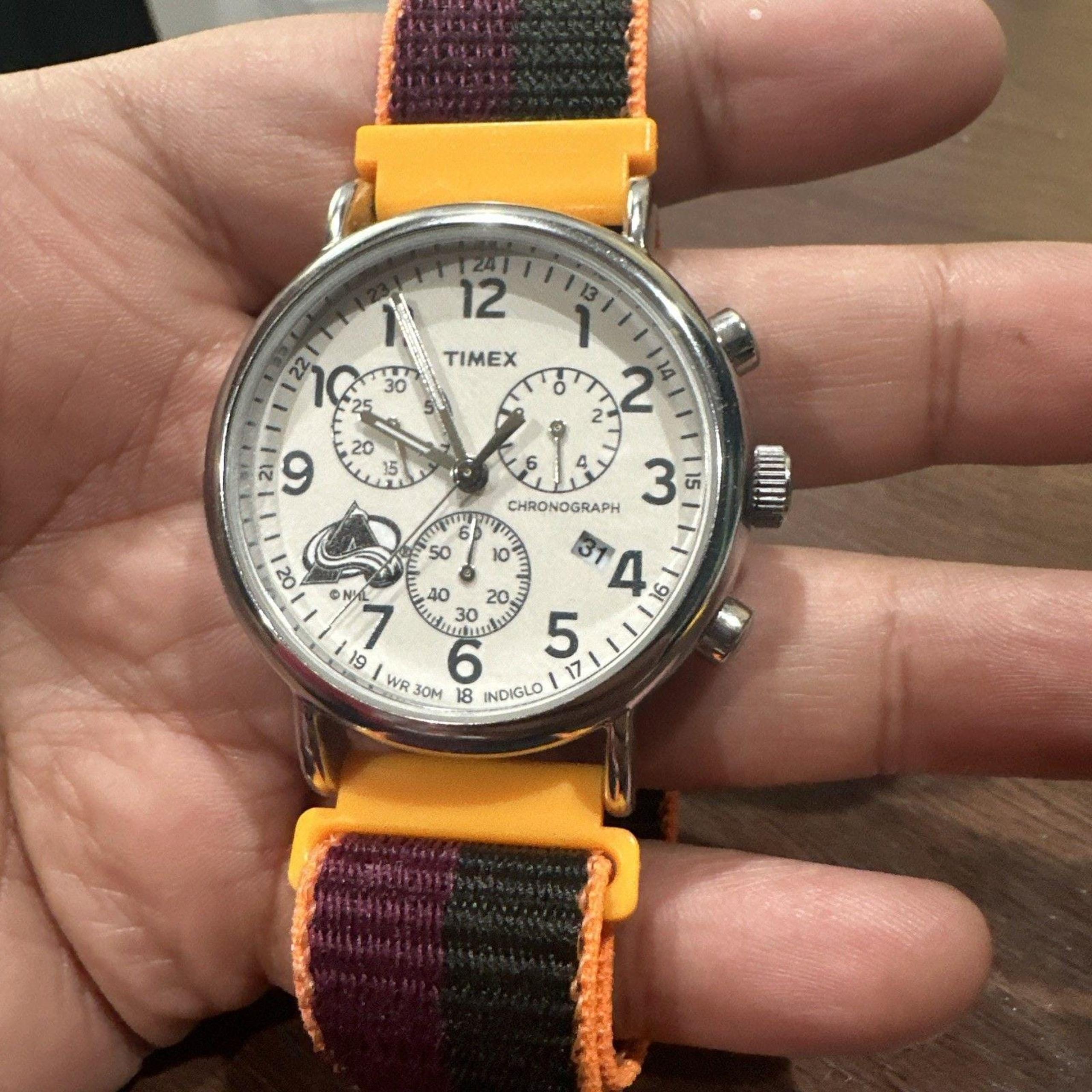 Working Timex NFL Chronograph 40mm Mens Watch Classic Multicolor Strap Quartz