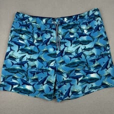 NWT Peter Millar Swim Trunks Men's 2XL All Over Shark Print Blue Lined Pockets
