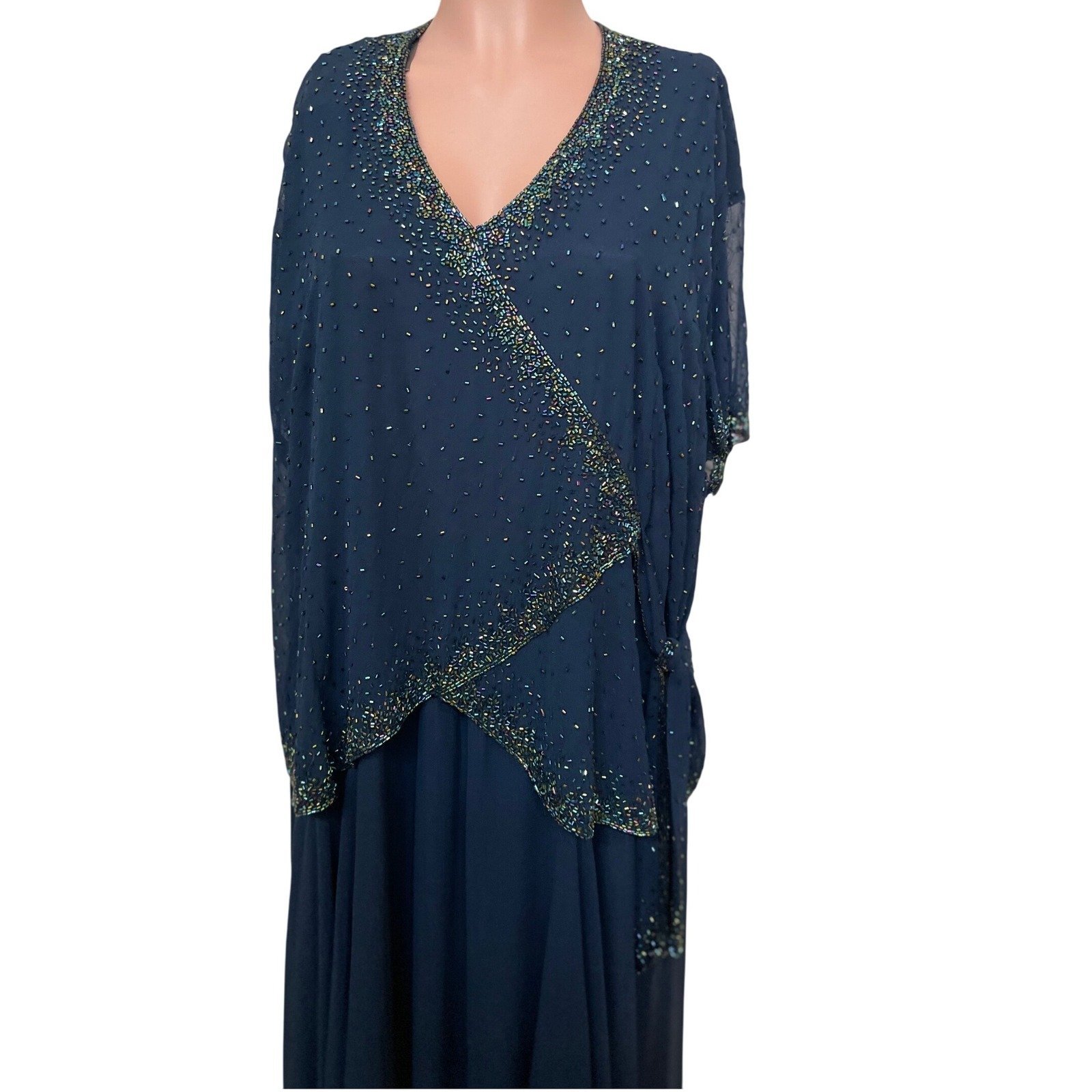JKara NWT Beaded Navy Plus SZ Dress 24W, beaded sequins, MOTB, wedding, elegant