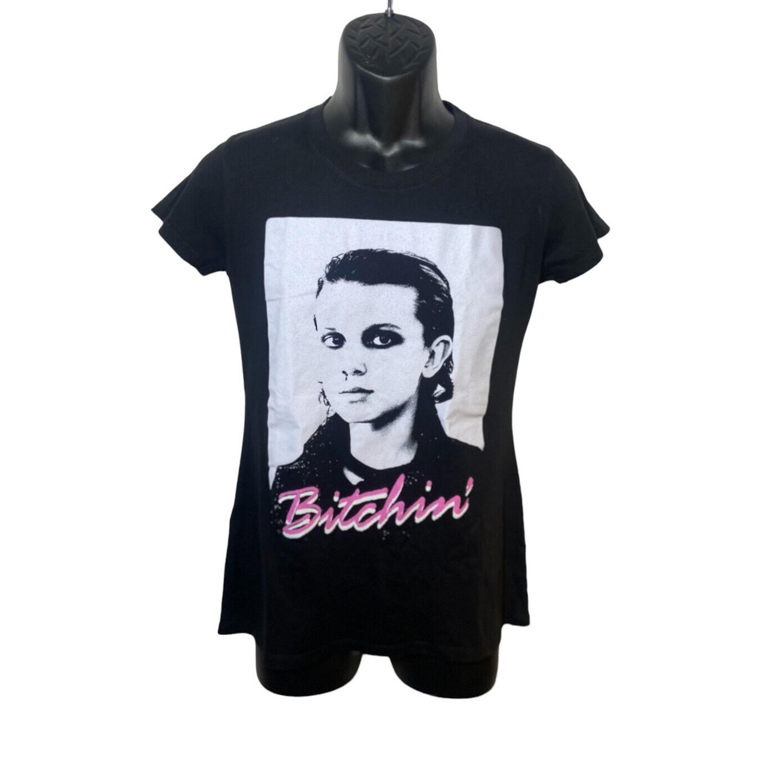 Stranger Things Netflix Black T-Shirt Women Size Large Bitchin Graphic Eleven
