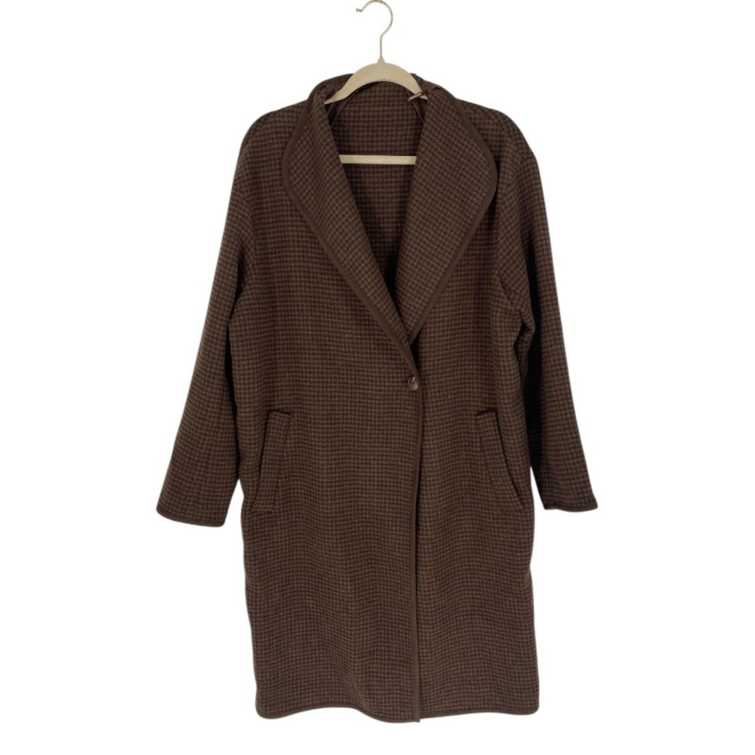 NWOT J. McLaughlin Houndstooth Wool Blend Coat M Longline Brown