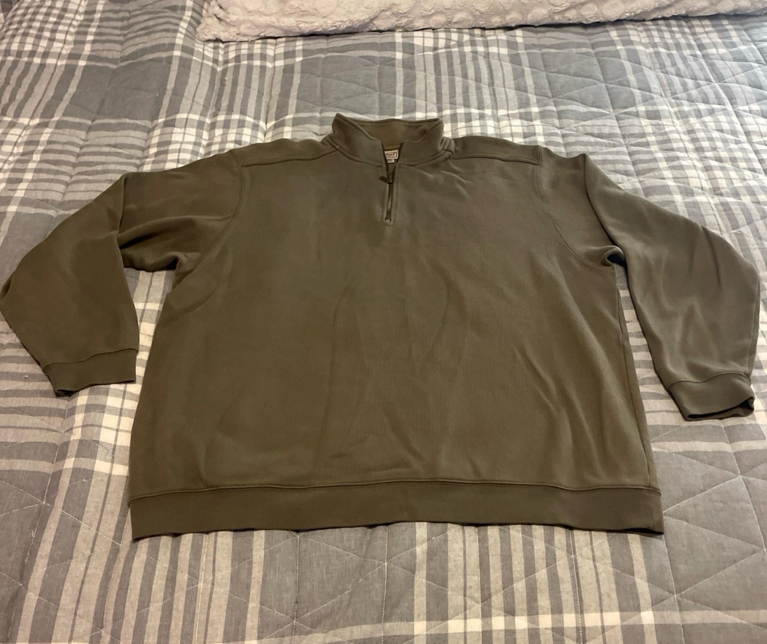LL BEAN mens 1/4 zip sweatshirt olive green size XL/tall