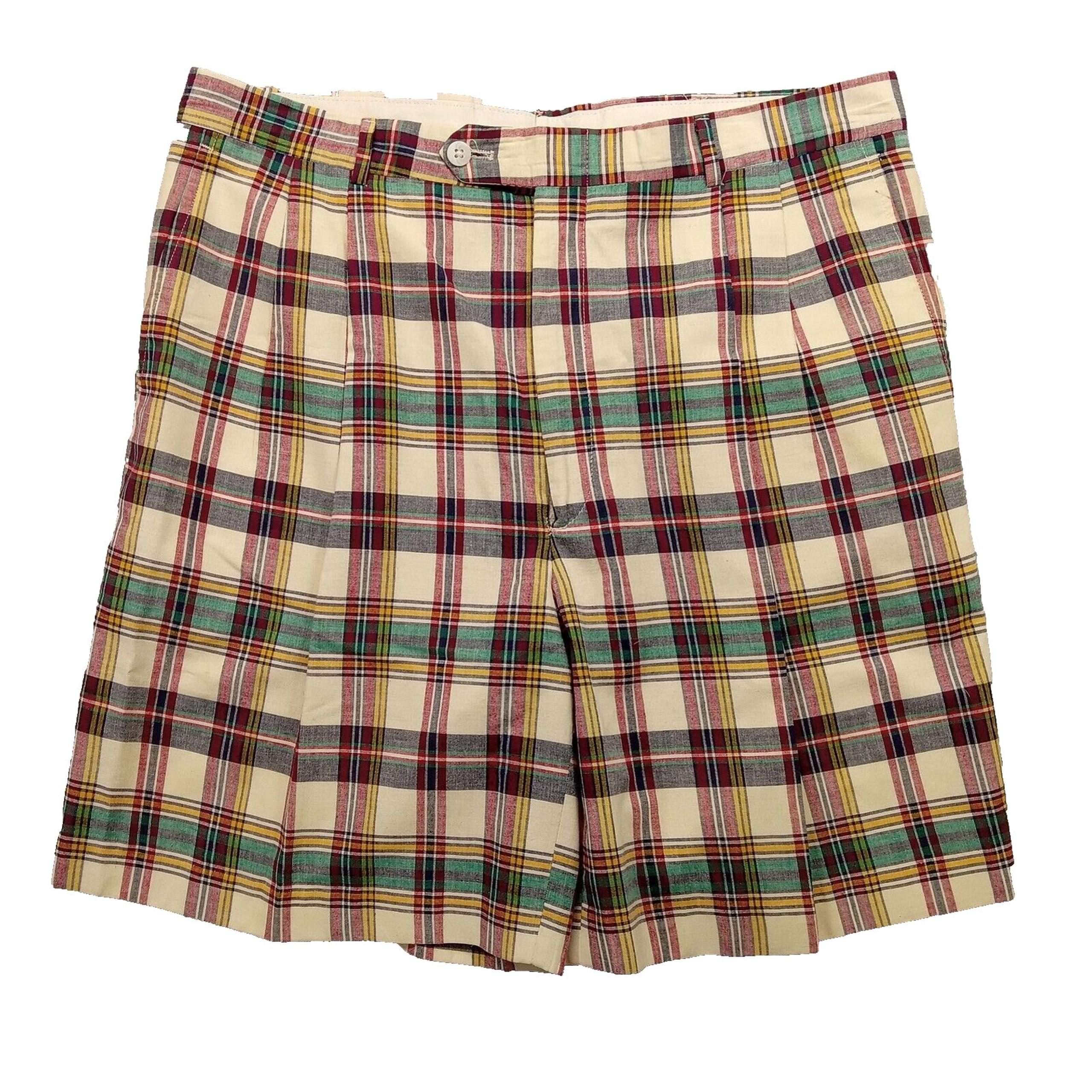 Berle Bermuda Shorts 36 Green Plaid Lightweight High Rise Sportswear Golf Beach