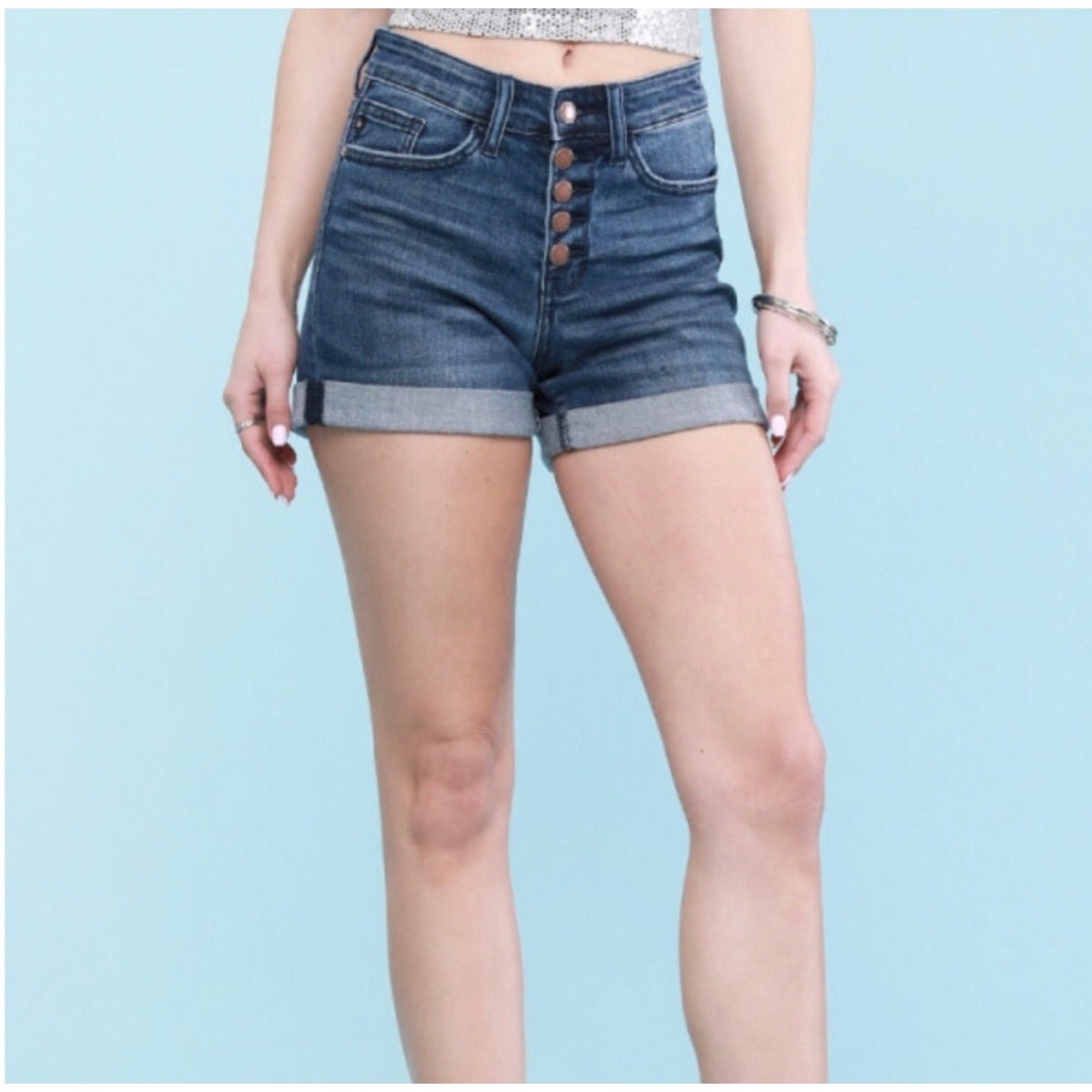 Judy Blue Sadie Mid Rise Button Fly Cuffed Denim Short Style JB15007DK Size 1XL