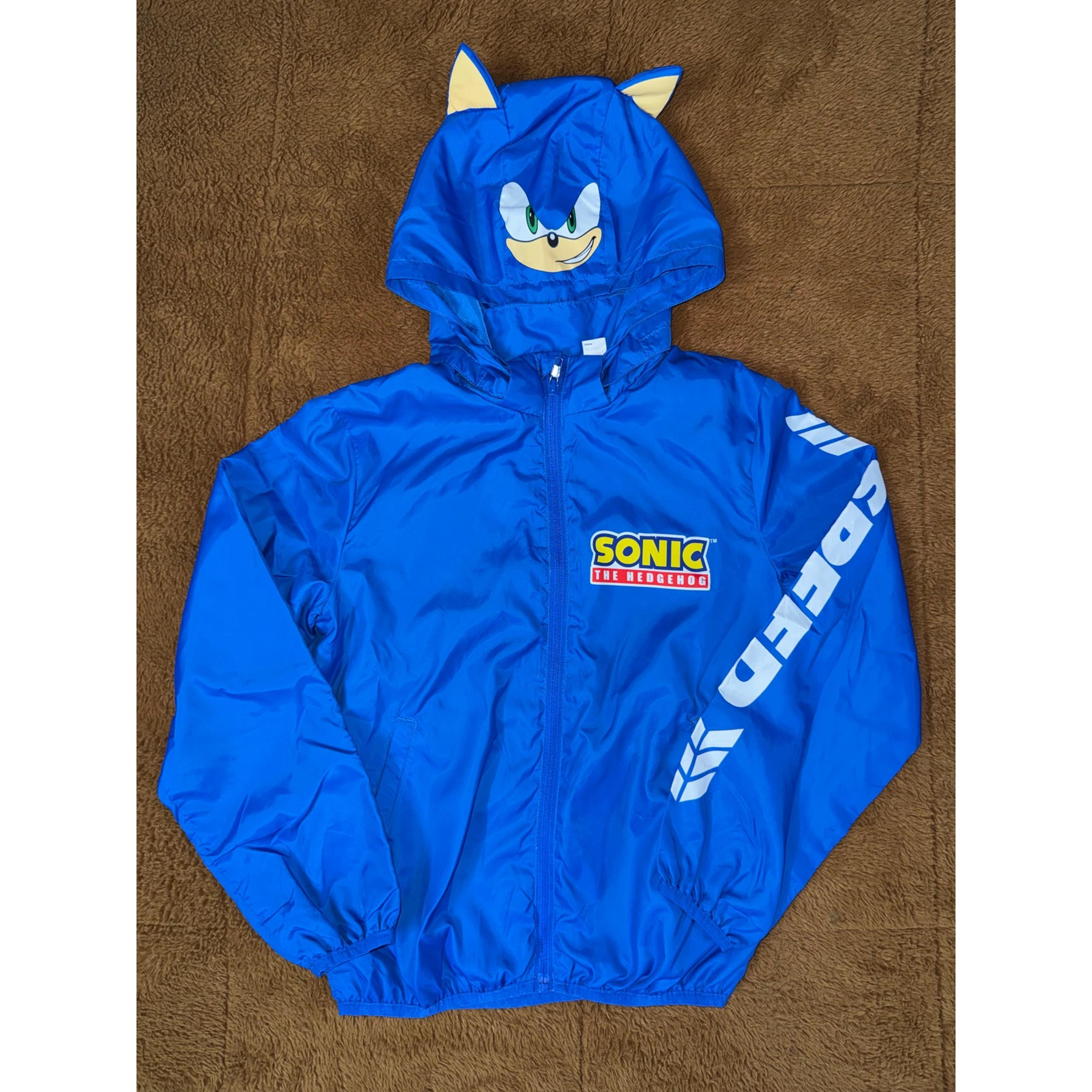 Sonic the Hedgehog Kids Windbreaker Jacket | Size 8-10Y | H&M Blue Zip-Up Hoodie