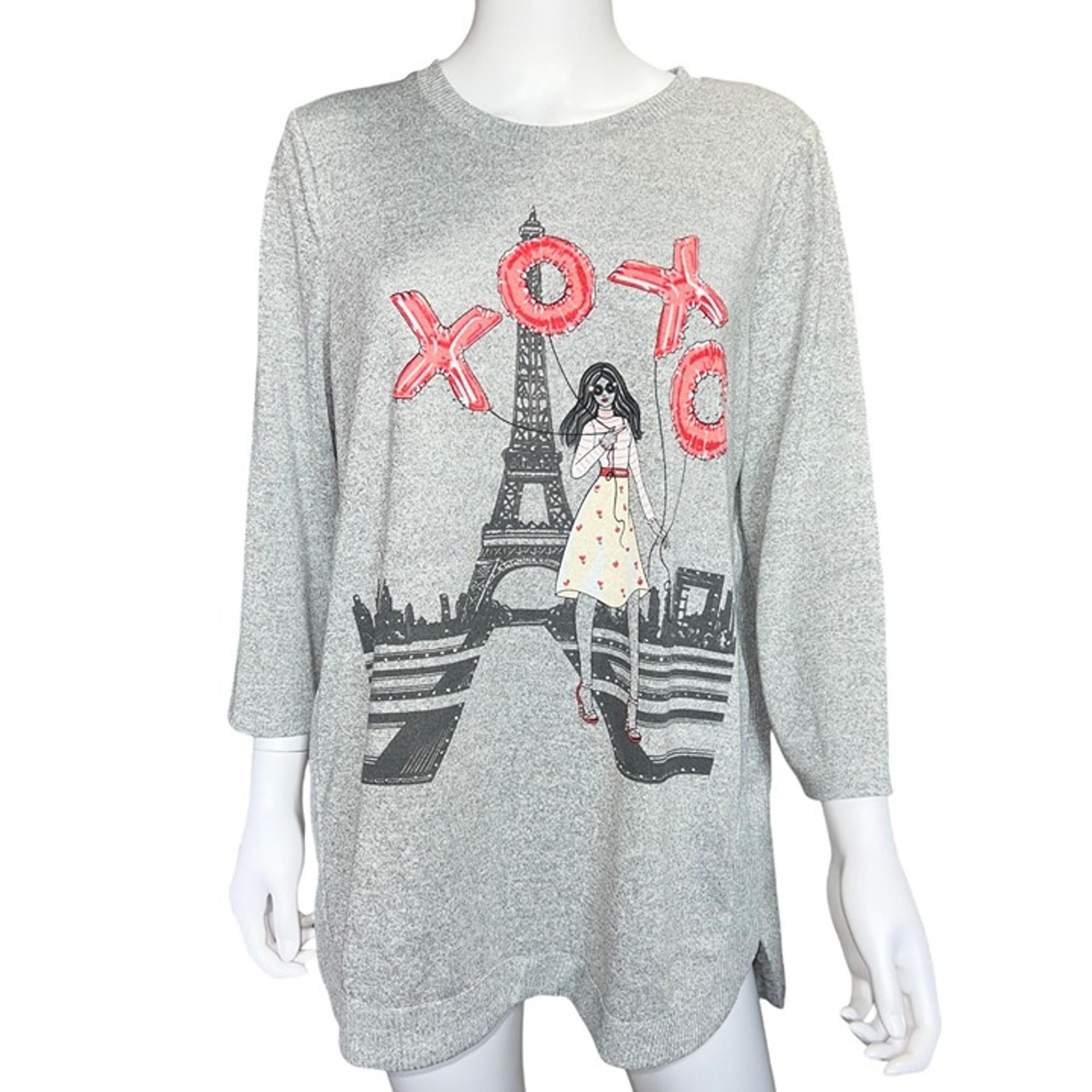Colortree Xoxo Eiffel Tower Graphic Tunic Sweatshirt Heather Gray Womens Size XL