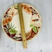 Home Trends HIBISCUS Bamboo Edge Ferns Floral Red Border Dinner Plates Set of 4
