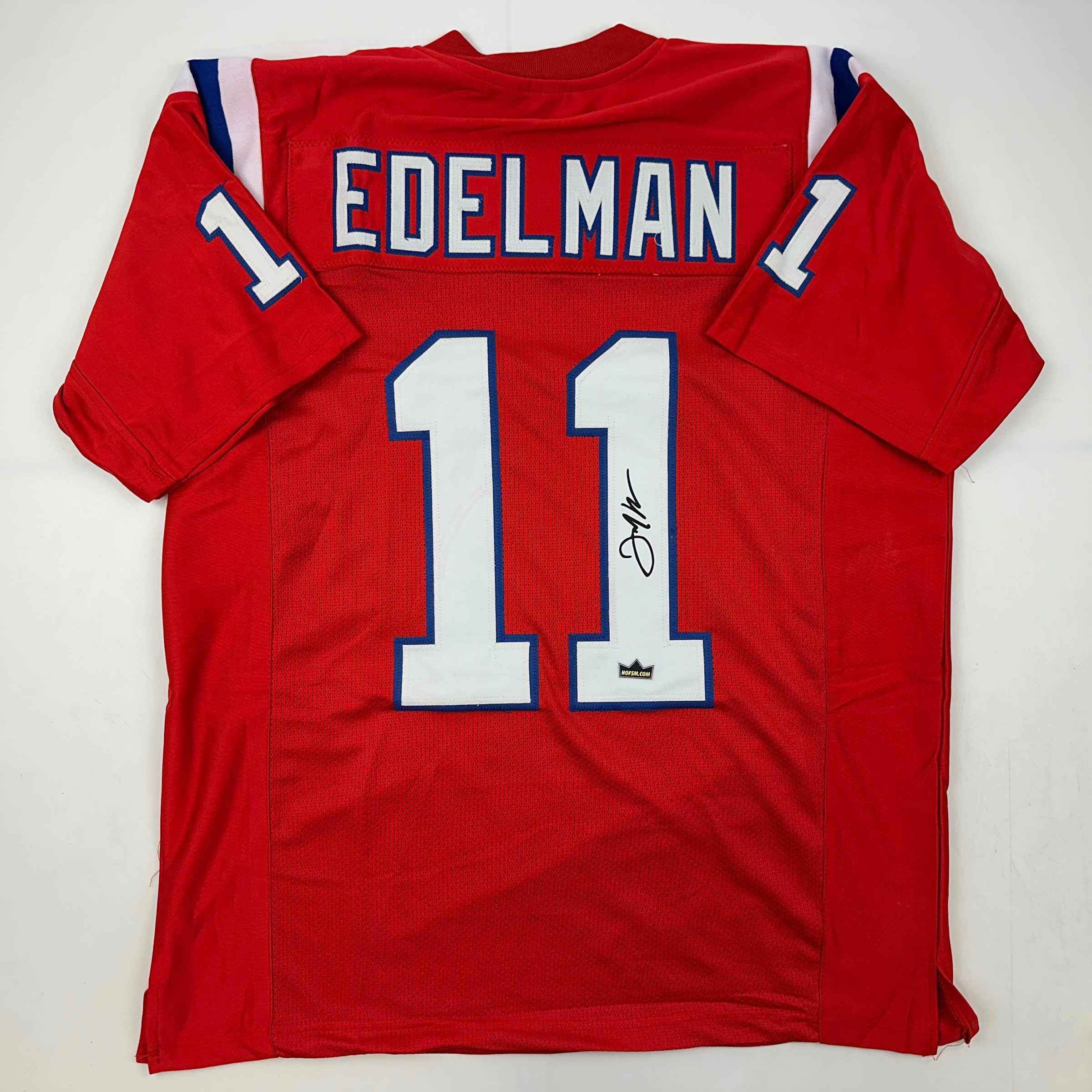 Facsimile Autographed Julian Edelman New England Red Auto Jersey Size Men's XL