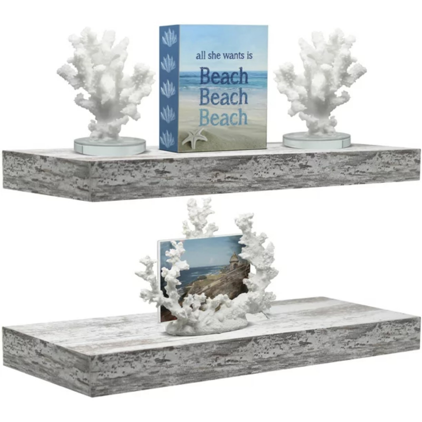 Sorbus Floating Shelf Set — Rustic Wood Hanging Rectangle Wall Shelves — Perfec