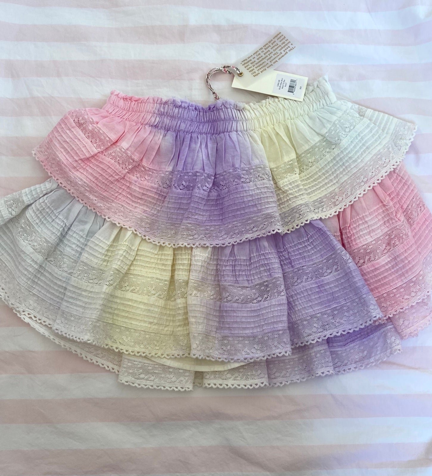 LoveShackFancy Ruffle Mini Skirt Multi Tie-Dye P NWT RETAIL 225