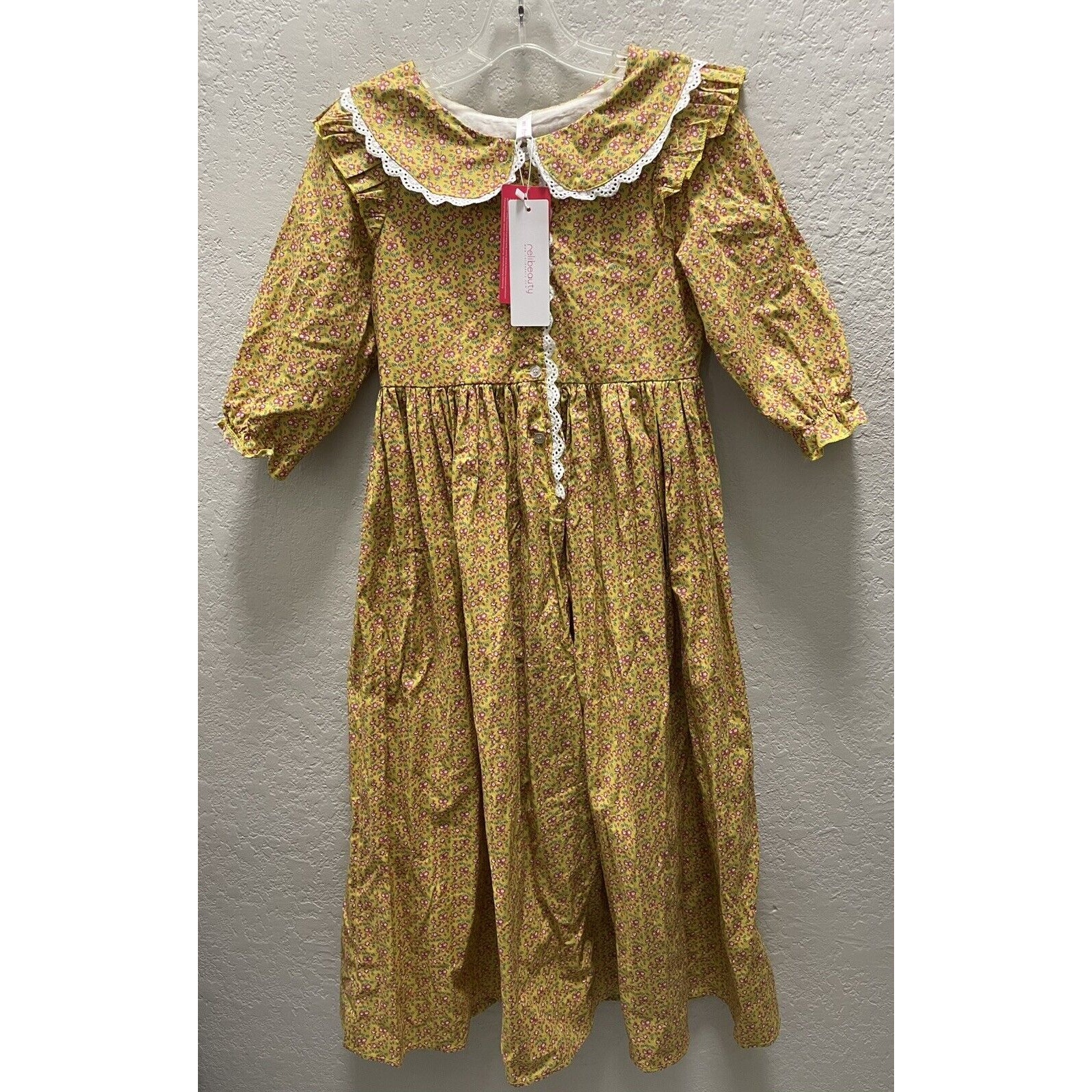 Relibeauty Girls Dress 160 Long Pioneer Prairie Cottagecore Yellow Costume