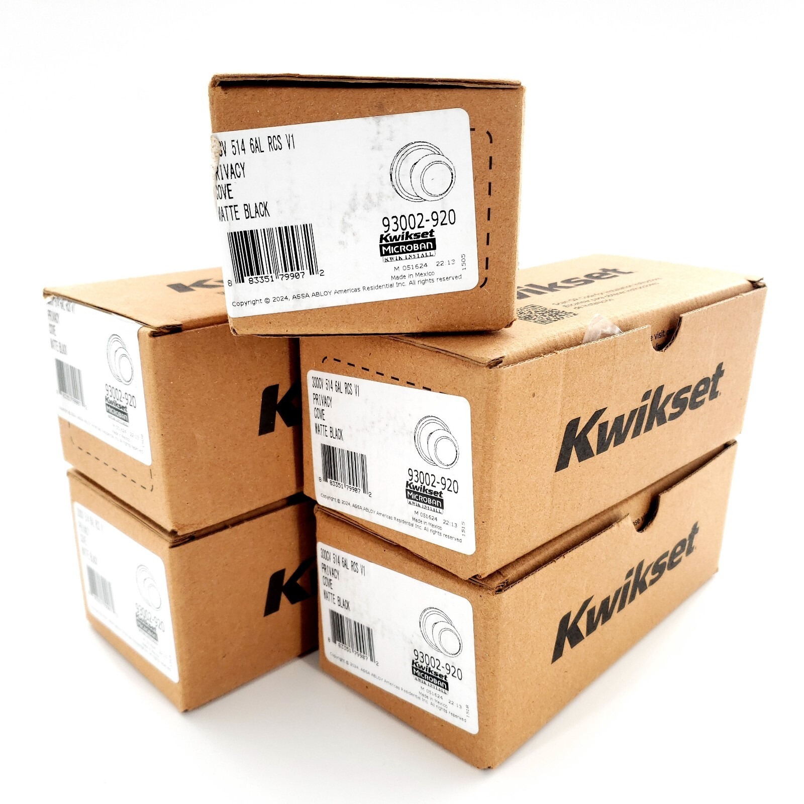 Kwikset Cove Interior Privacy Door Knob No Lock Matte Black 93002-920 Lot Of 5