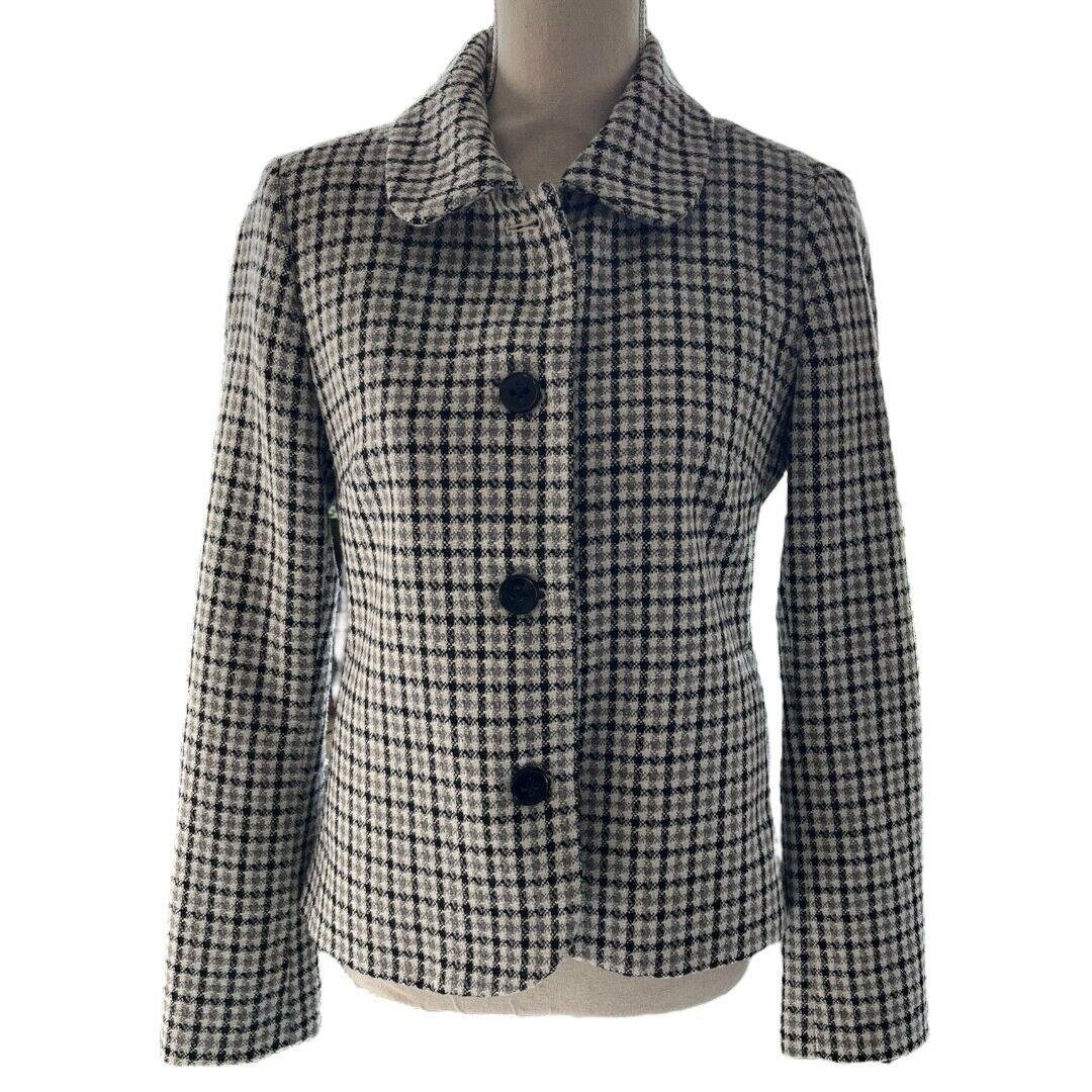 Banana Republic Women's Size 6 Wool Blend Black/Gray/Cream Plaid Blazer Jacket