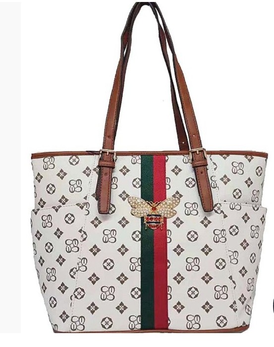 Canvas Stripe Monogrammed Shopper Tote