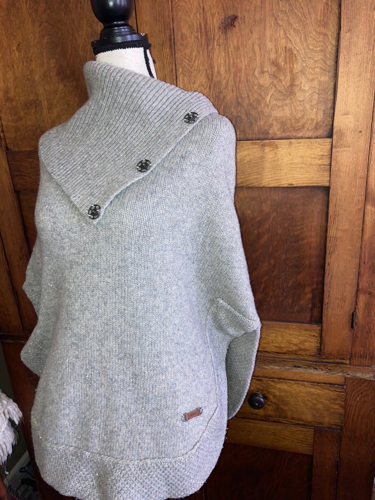 Massimo Dutti Italian cowl wool poncho gray excellent shape size S woman’s