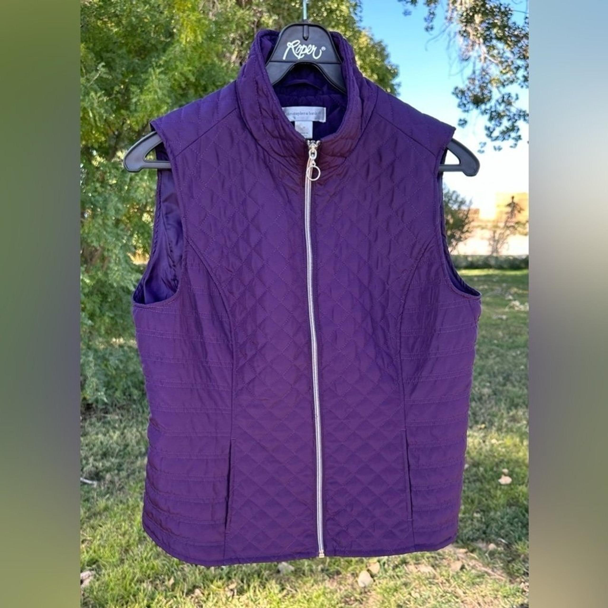 Christopher & Banks Quilted Purple Vest Women’s Medium, Front Pockets & Zipper