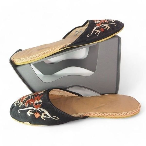 Antique Vintage 20s/30s Silk Embroidered Dragon Slip-on Slippers Women's L