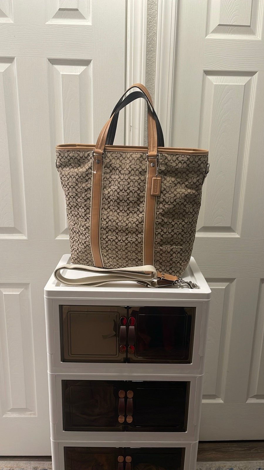 Tan and Brown Monogram Tote Bag
