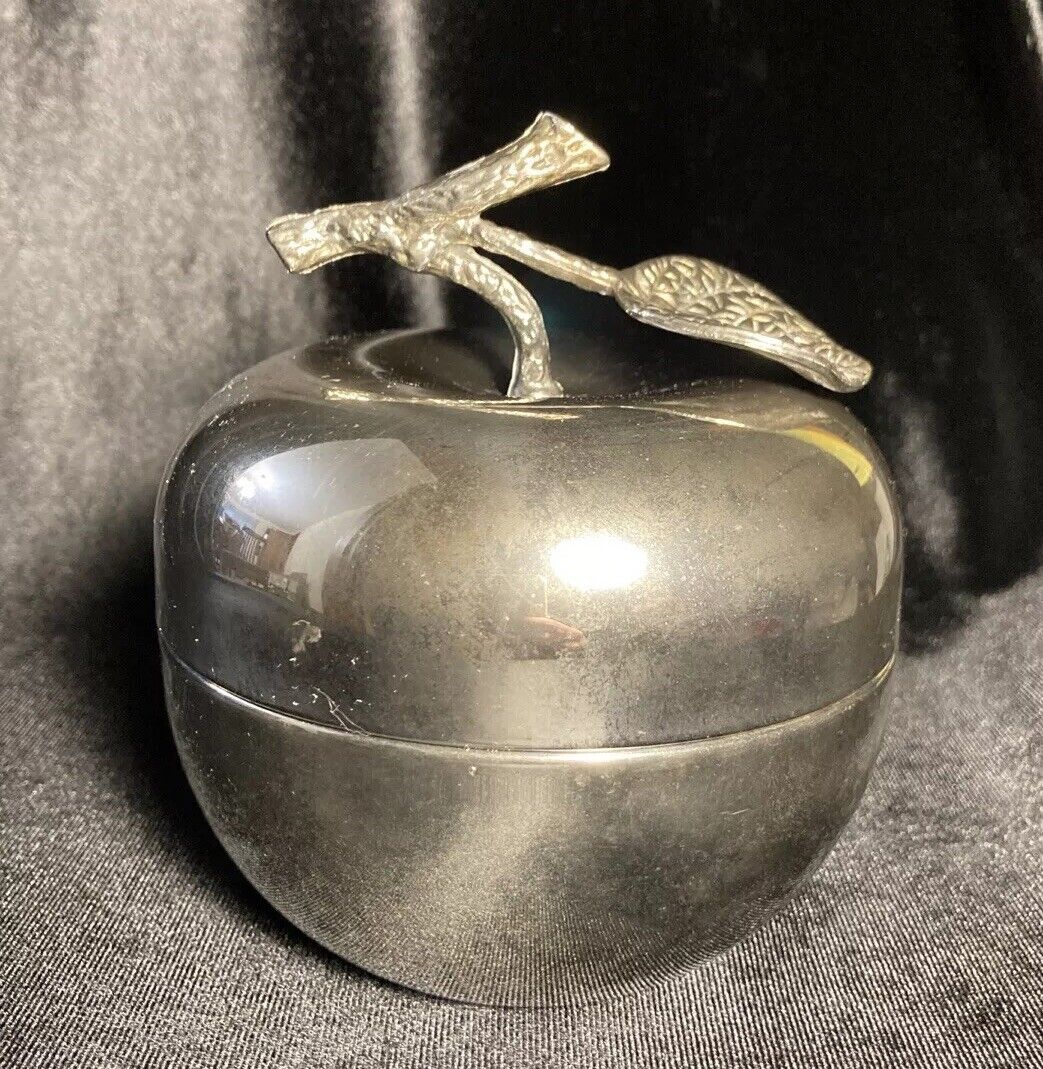 Beautiful Vintage Silver Apple Trinket Catchall Keepsake Container