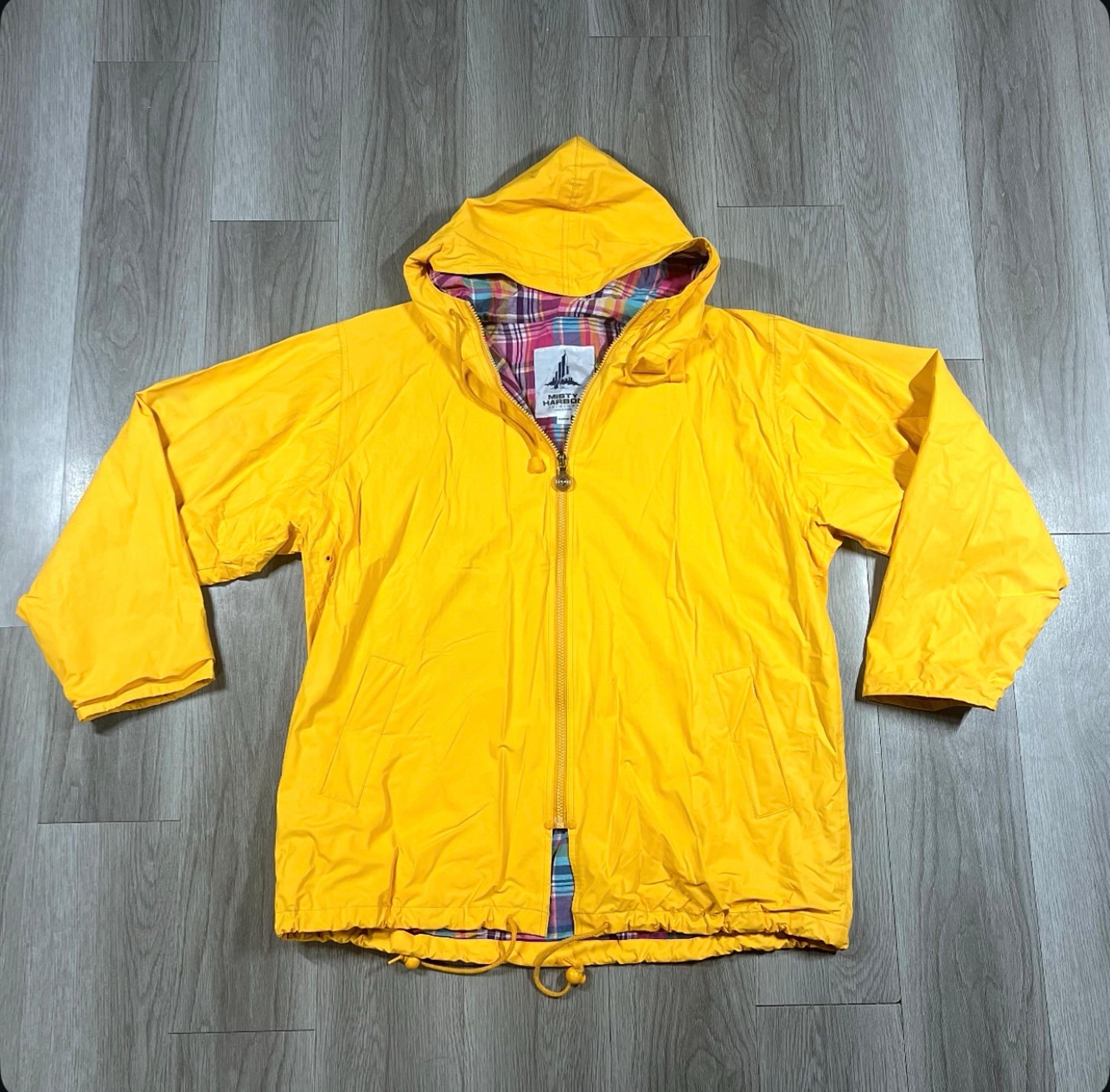 Misty Harbor Vintage Zip Front Hooded Yellow Raincoat Size Large