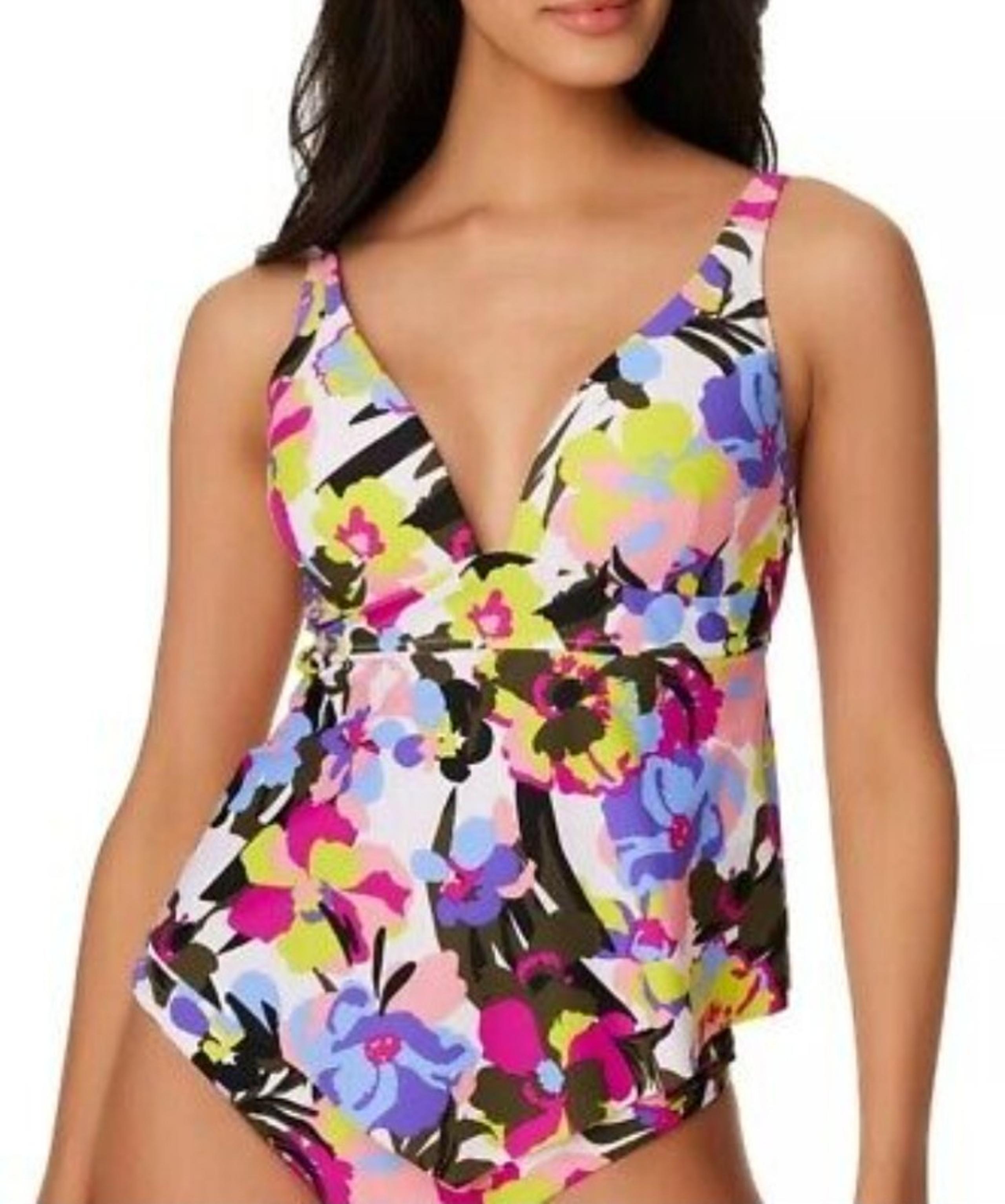 Bar III Women's Paradise Garden Tankini Swim Top  Multicolor Size Small