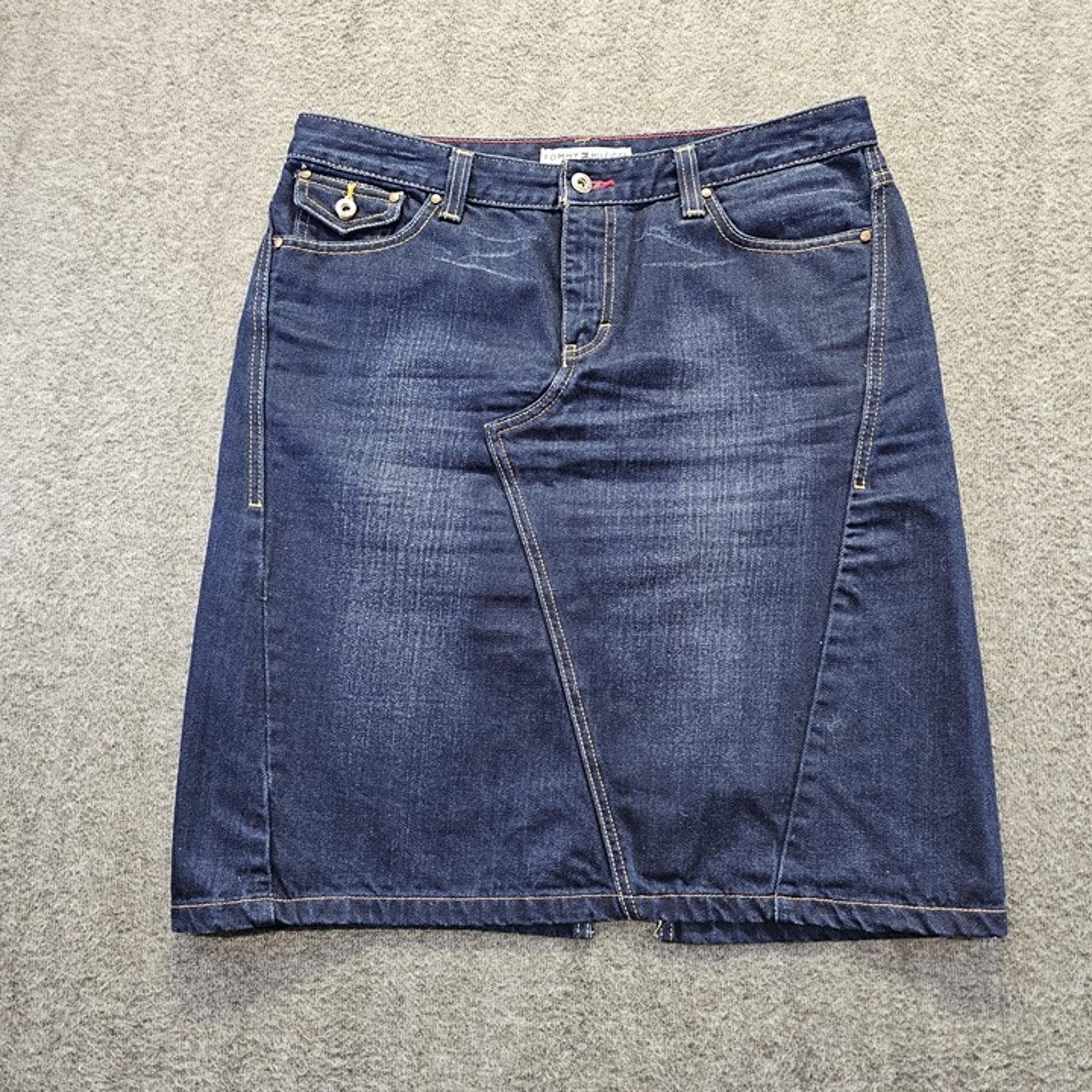 Tommy Hifiger Jean Skirts Womens Size 10 Dark Wash Slit Back VTG