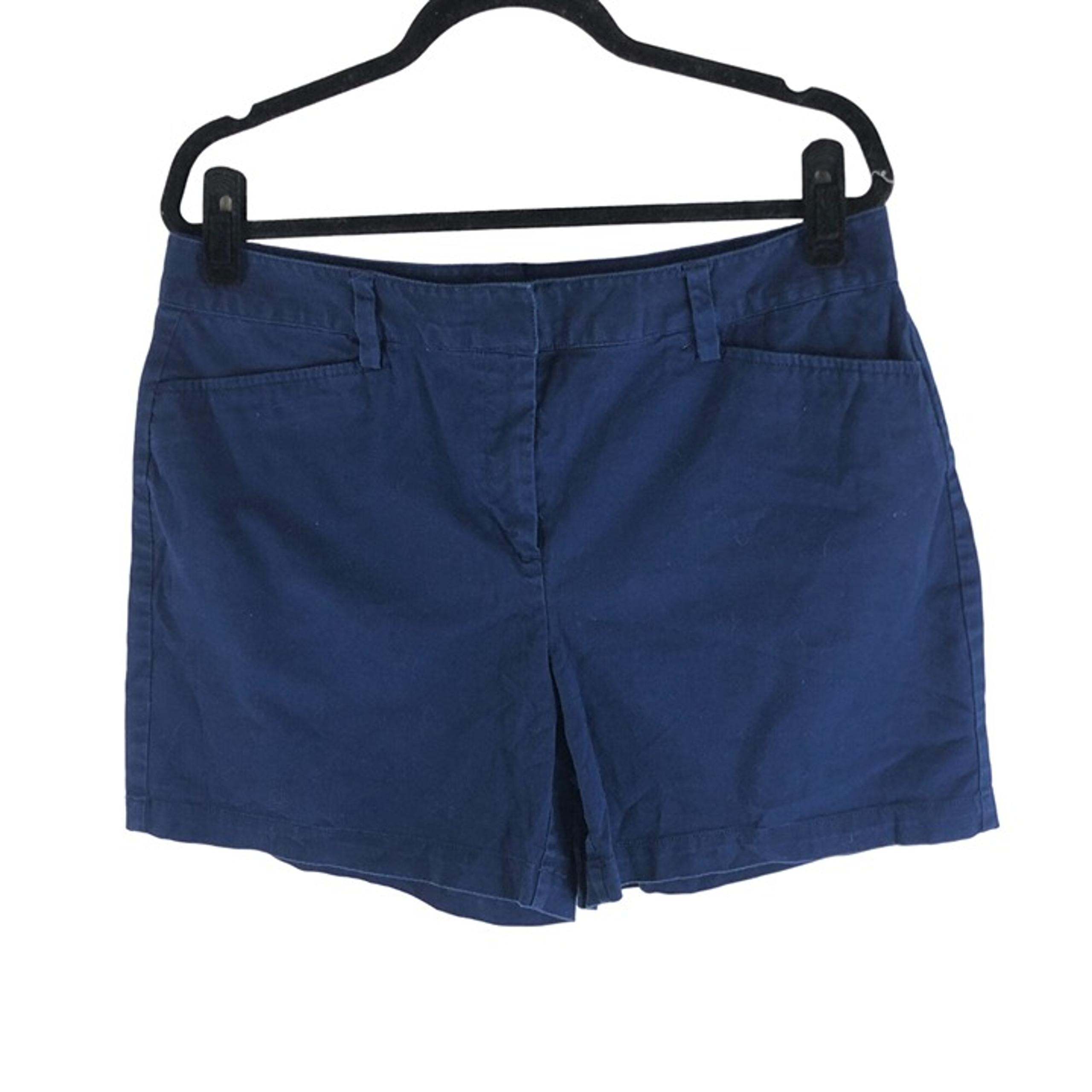 Lands End Womens Mid Rise Navy Blue Shorts Cotton Stretch Size 14
