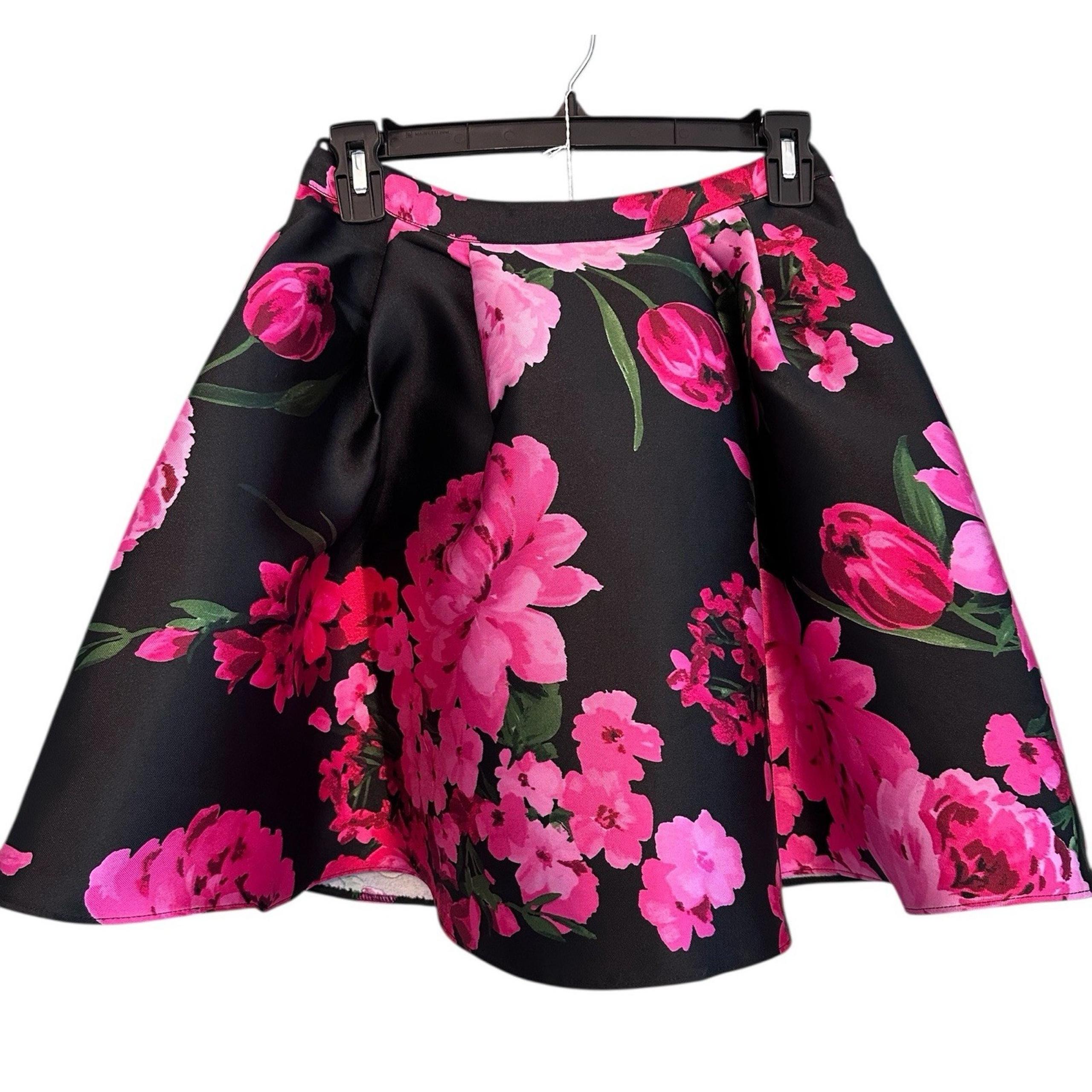 B Darlin Floral Petal Print Mini Fit Flare Circle Skater A-Line Skirt 5/6