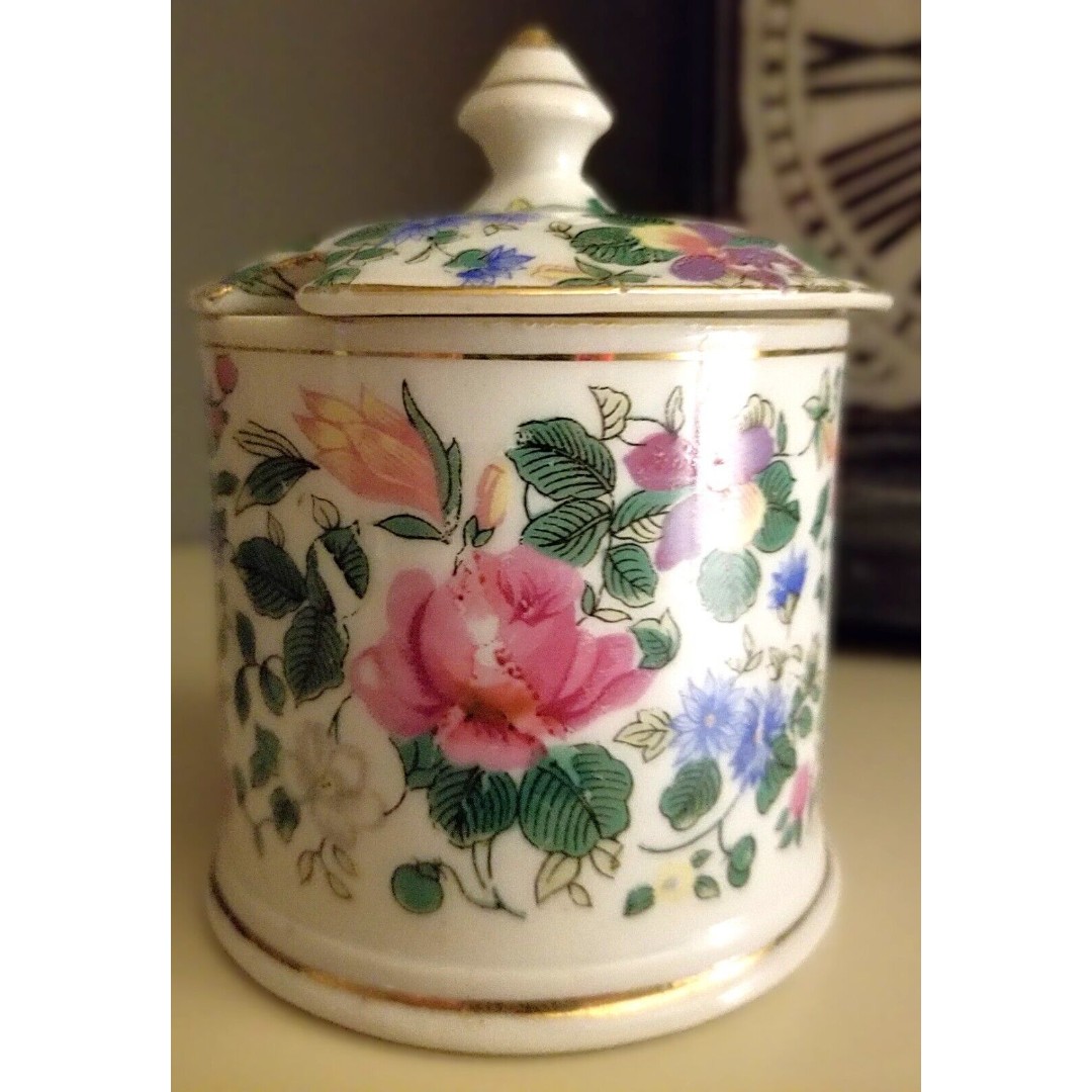 Vtg Nasco Imperial China Japan Pink Porcelain Floral Chintz Jam Jelly Jar w/ Lid