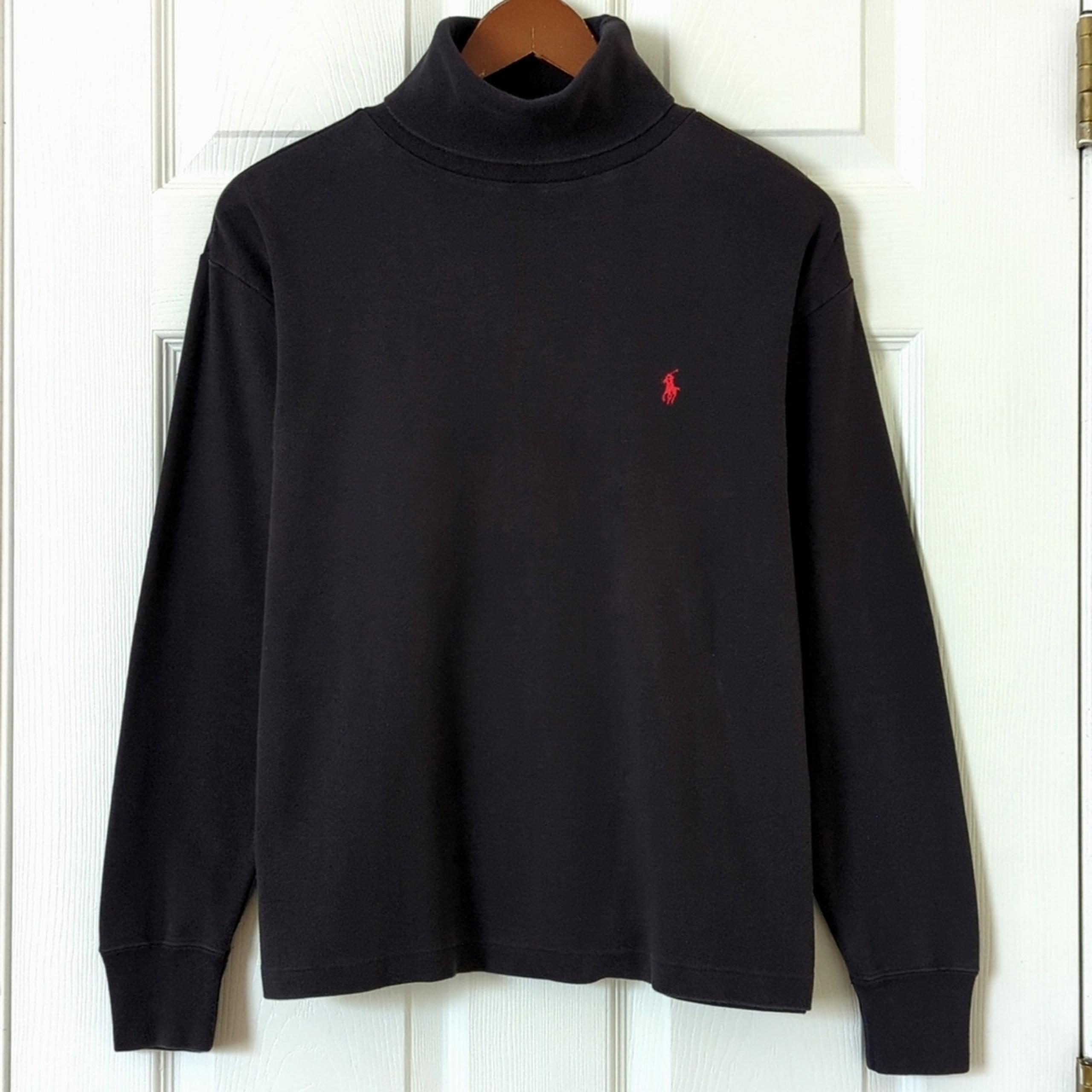 Ralph Lauren 80's Vintage Classic Cotton Long Sleeve Turtleneck Top Black Large
