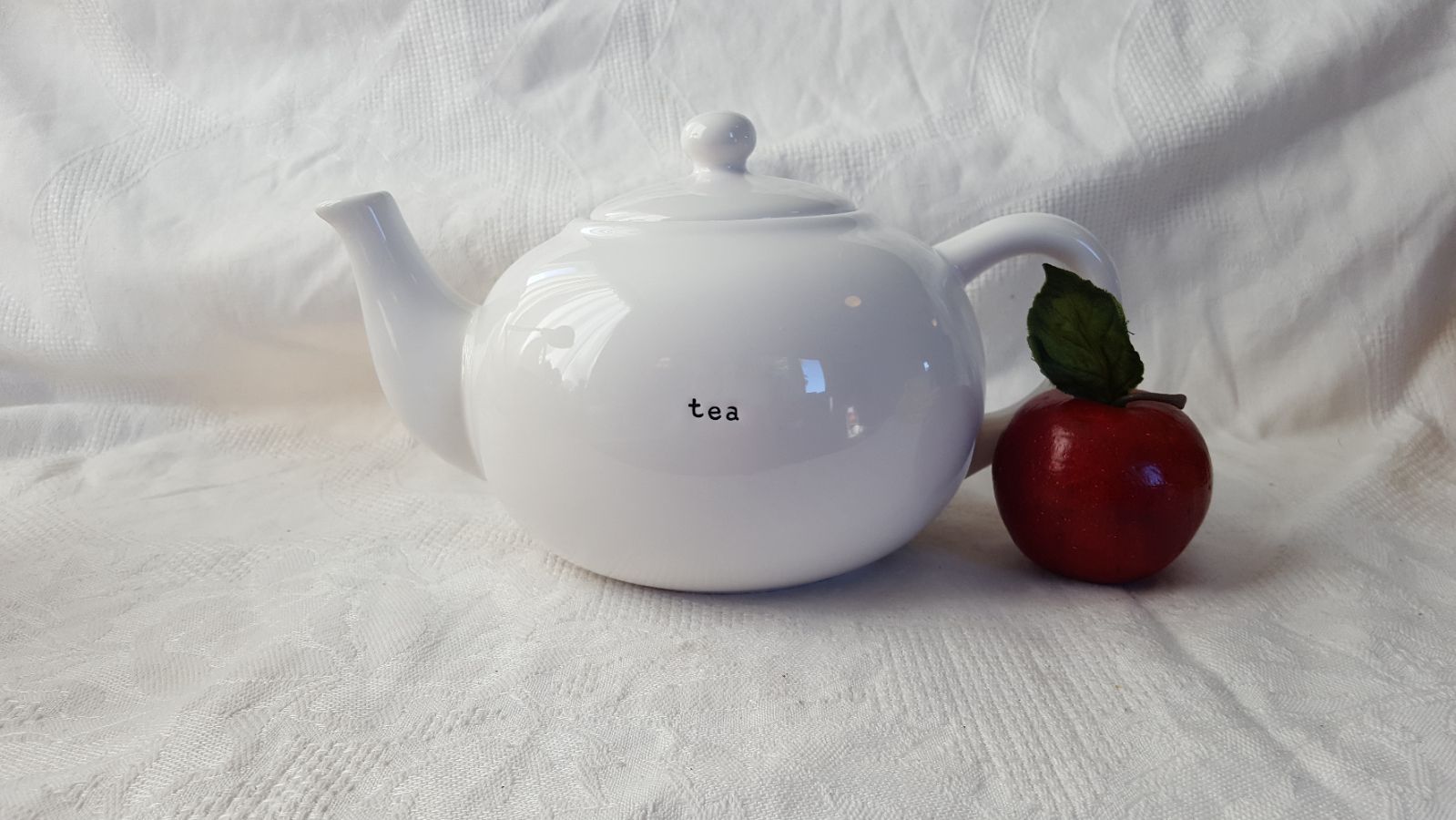 Pottery Barn Teapot with Typewriter Prin