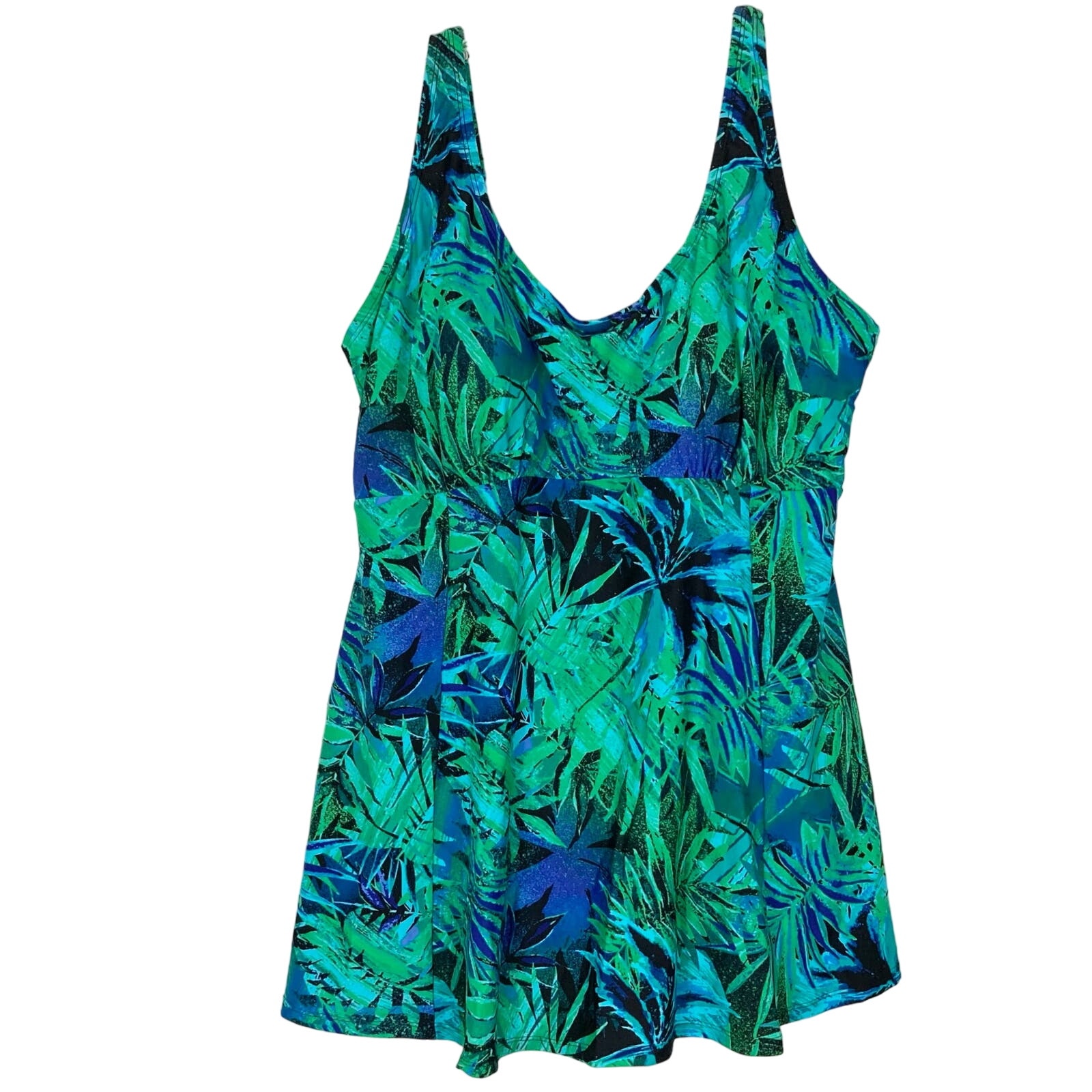 NWOT ISLAND PEARLS Swim Dress 20W One Piece Tropical Green Padded Bra Adjust