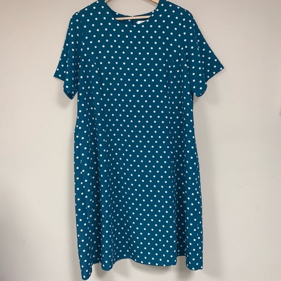 Christmas Teal Green Polka Dot Dress Women’s 20W Plus Fit & Flare Holiday Part