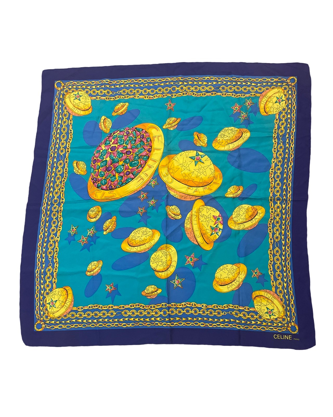 AUTHENTIC CELINE Scarf 100% Silk, absolutely UNIQUE Jewels on Planet 34” x 34”