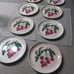 Set Of 8 Rare Antique MCM Cockcroft Hand Painted Cherry Pottery Salad Plates OBO