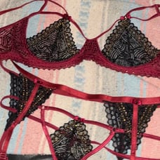 NEW black and burgundy hand rhinestoned lingerie
