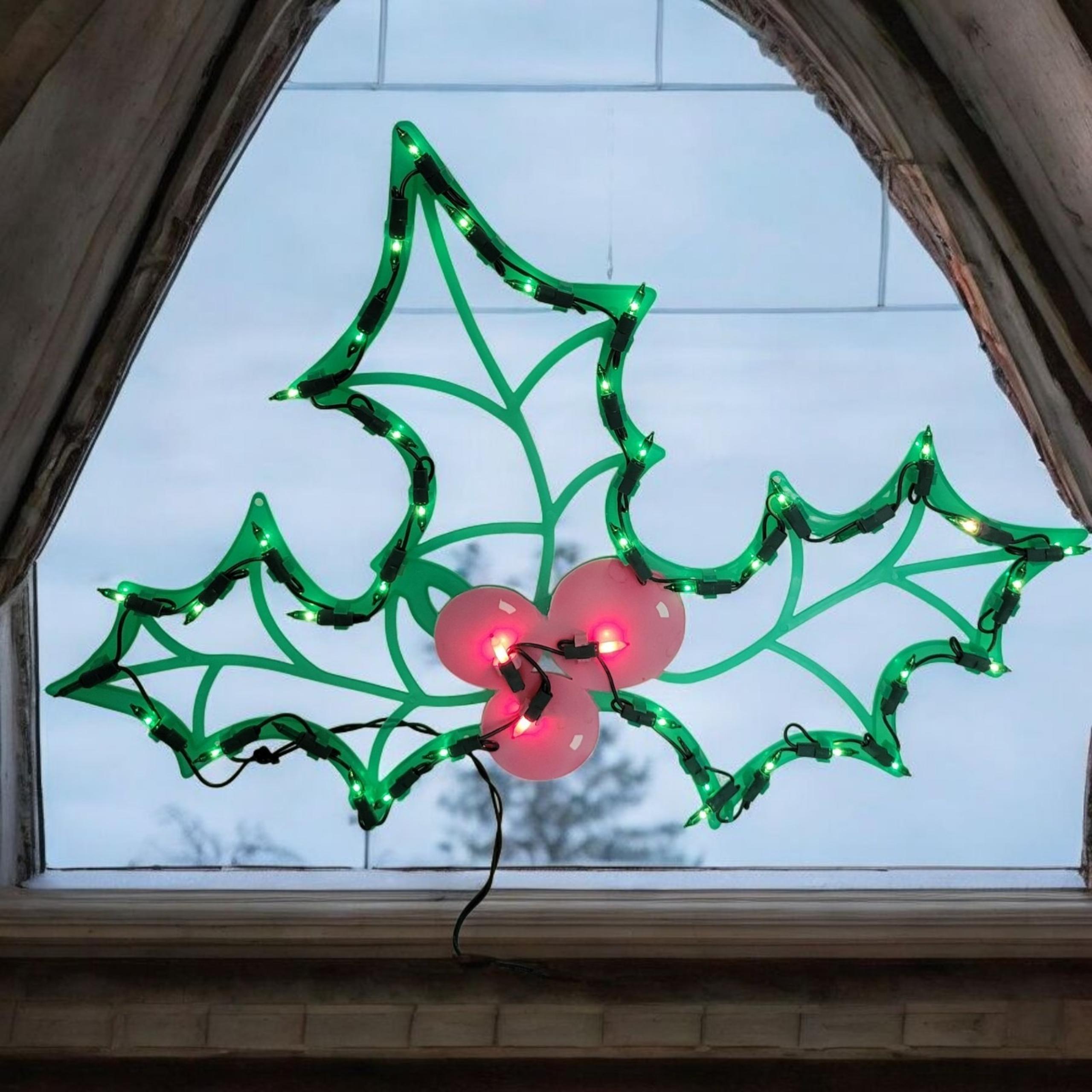 Impact Plastics Vtg Y2K Christmas Silhouette Lighted Holly Leaf Berries Decor