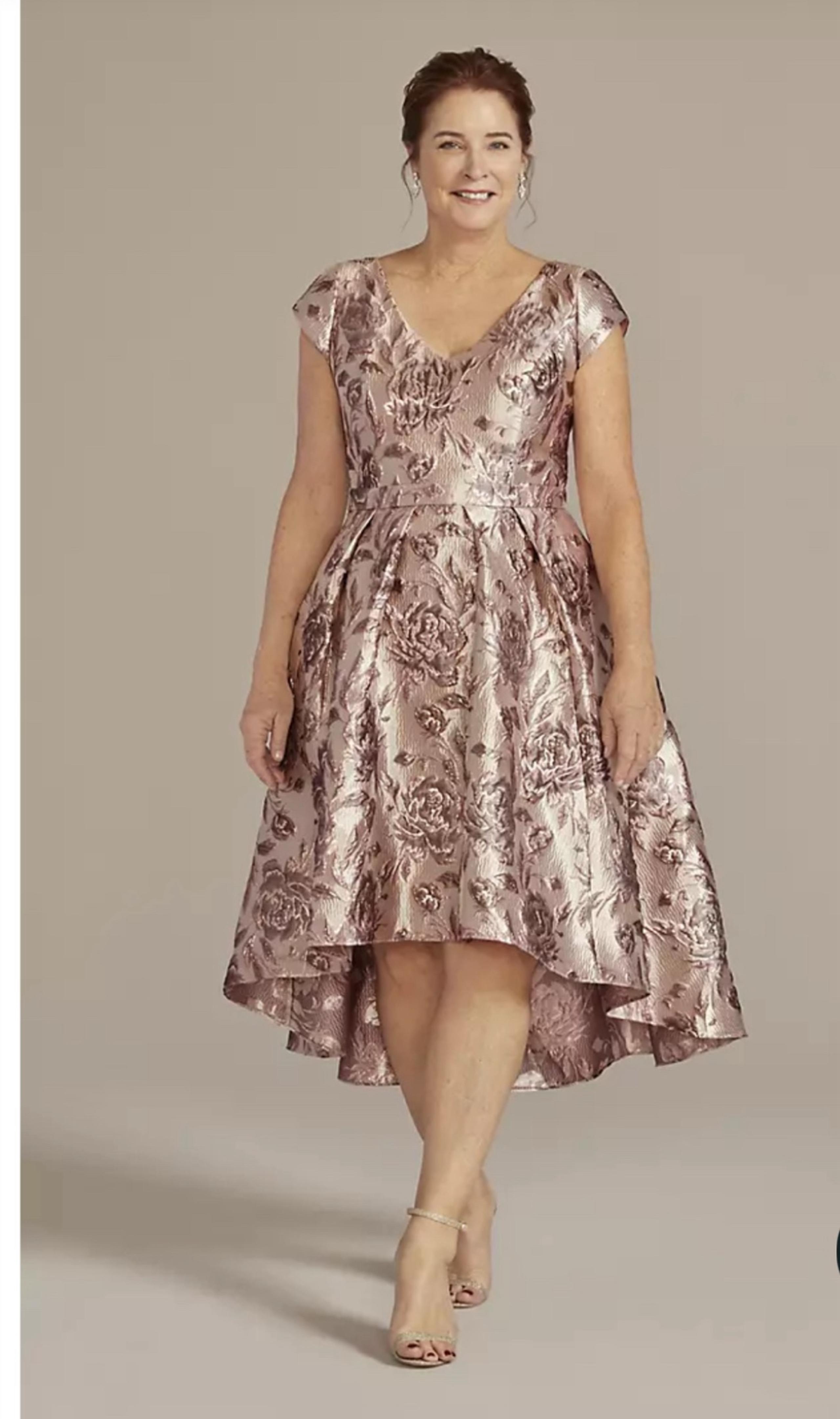 Oleg Cassini silver & purple a-line hi-low dress in size 16