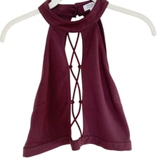Tobi Burgundy Cropped Lace Up Halter Top Large
