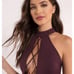 Tobi Burgundy Cropped Lace Up Halter Top Large