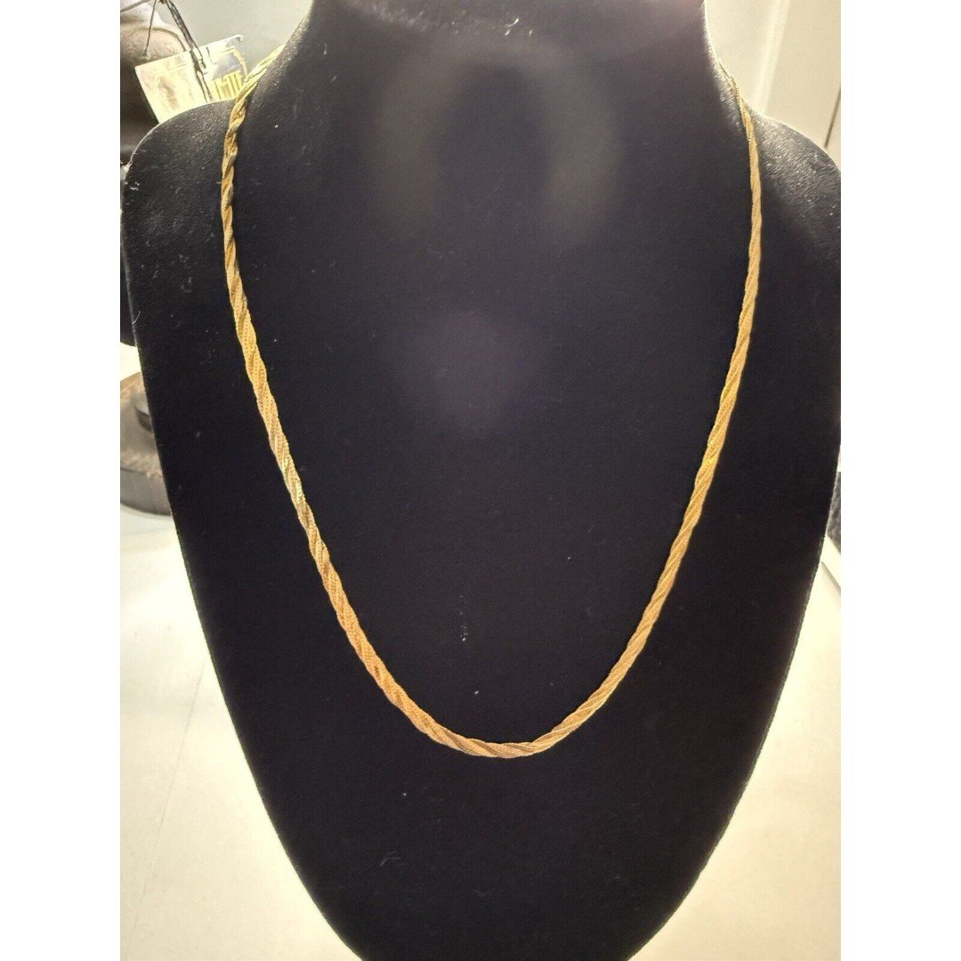 14k Italy Made Gold Flat Braided Necklace