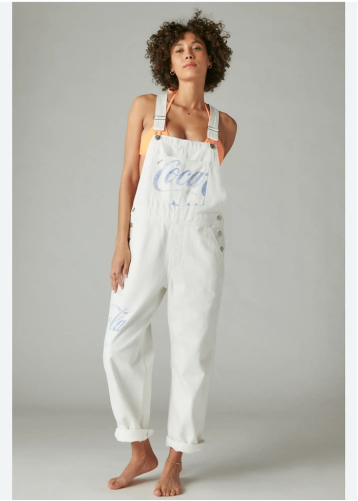 Rare * Lucky Brand X Coca Cola licensed White Overalls with logo NWT