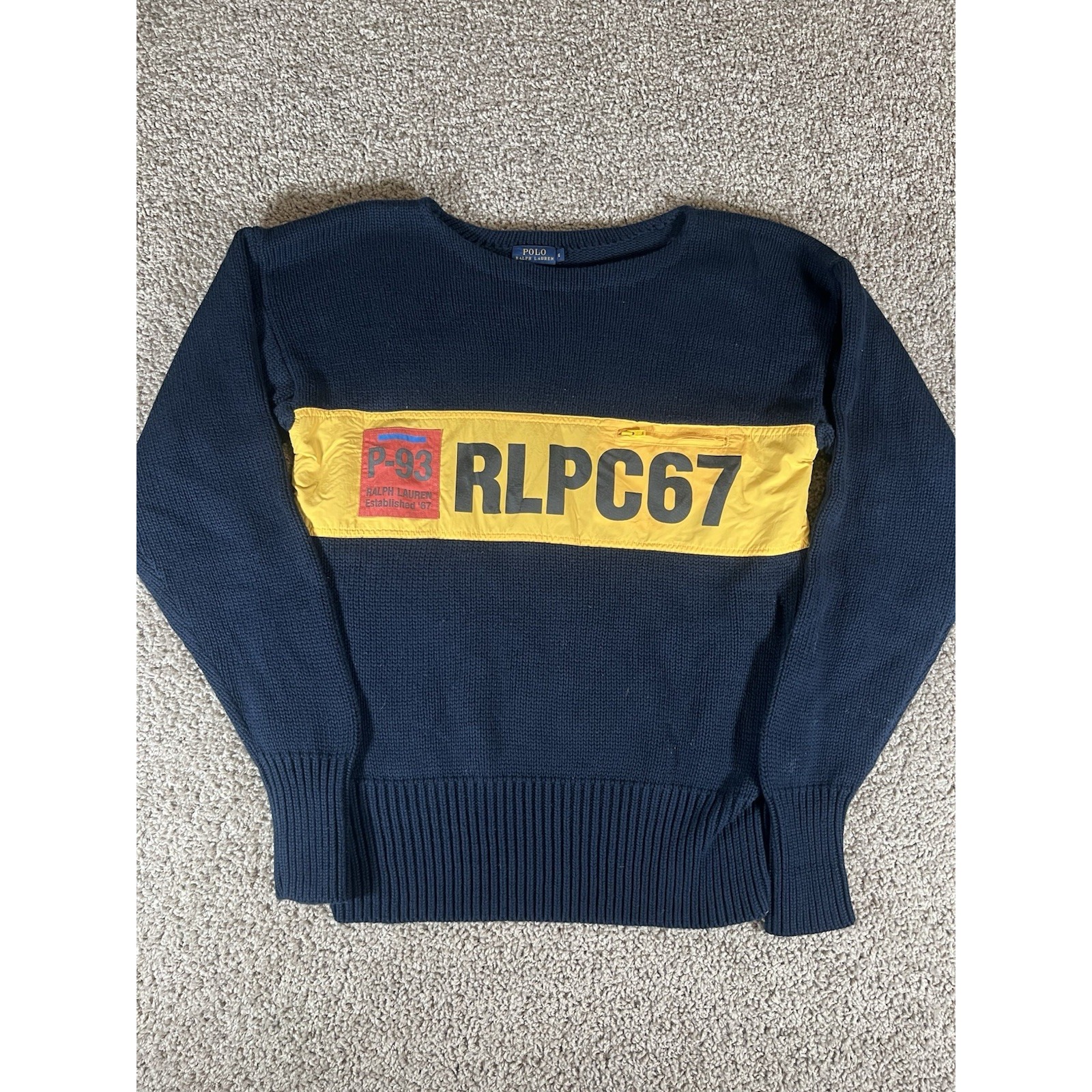 Polo Ralph Lauren RLPC-67 Rare Knit Boat Neck Sweater Mens S Navy Blue 1992