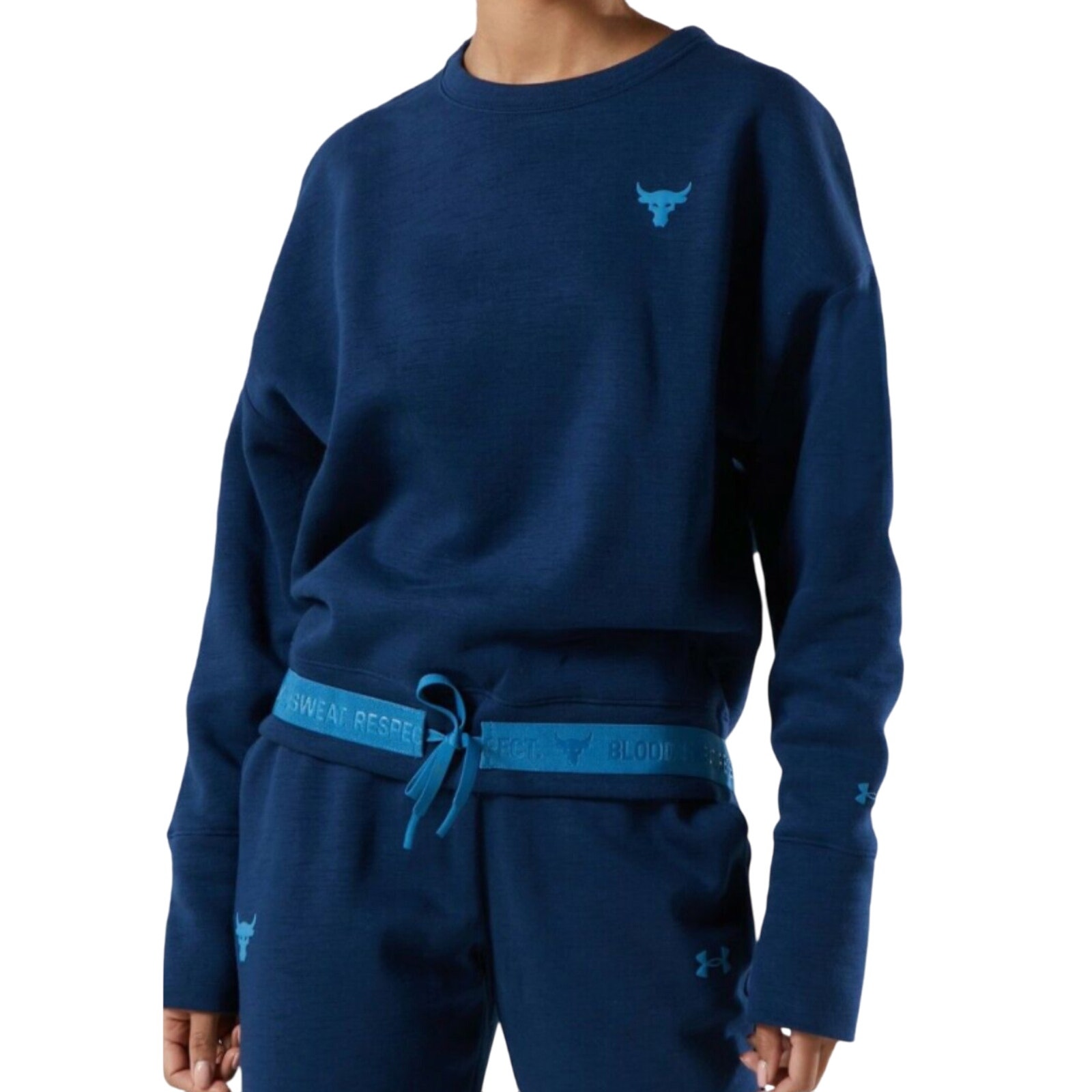Under Armour Project Rock Fleece Oversized Crew Sweatshirt Navy Size Small w3206